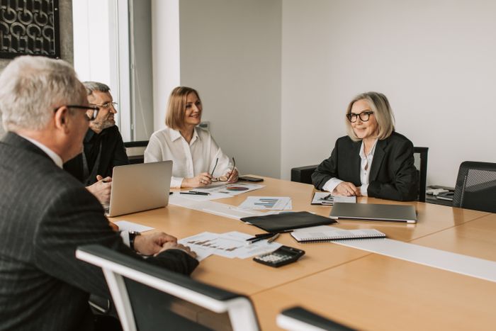 Business professionals discussing strategy in a meeting